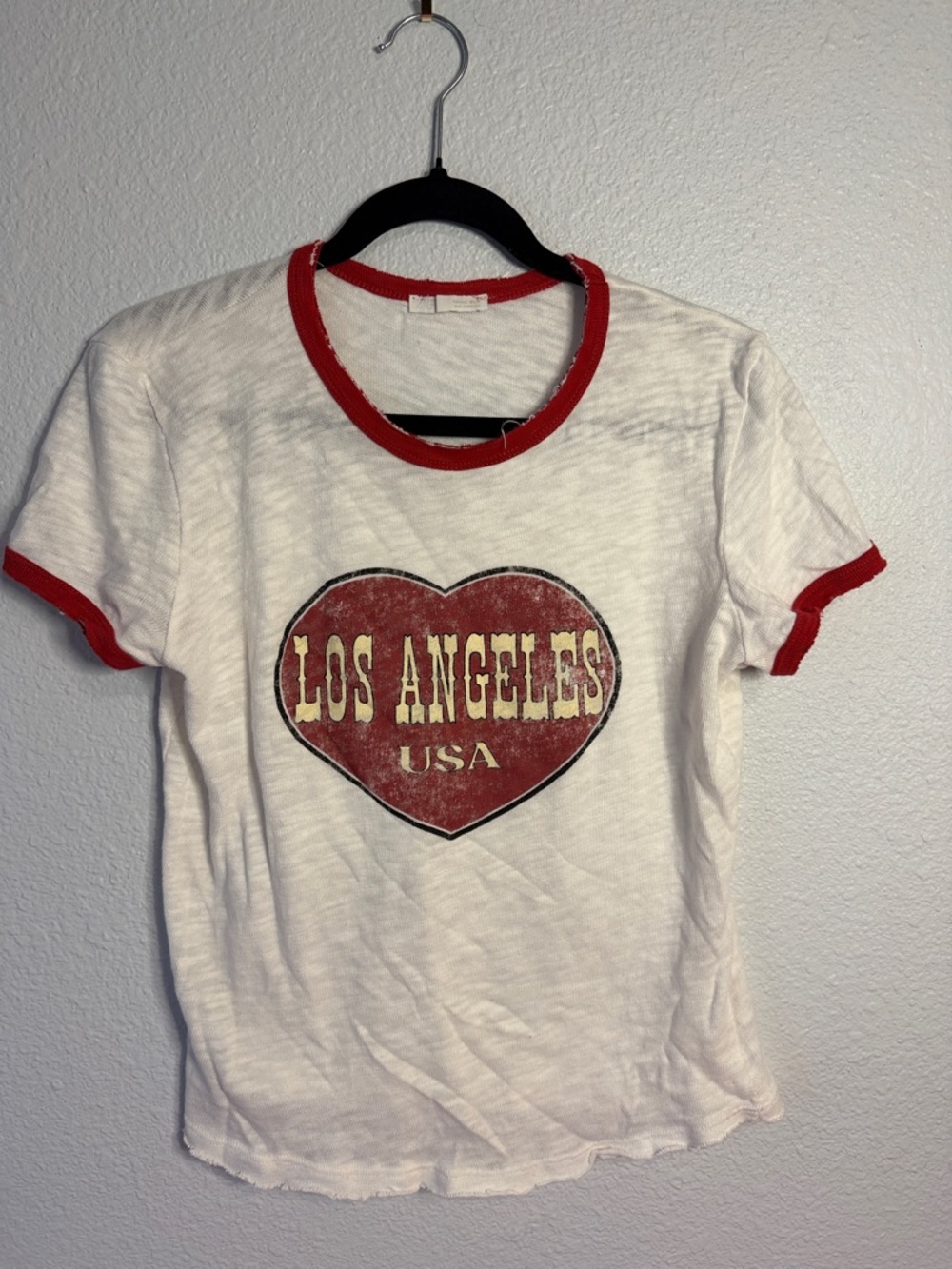 Zara White Tee with Red Heart "LOS ANGELES USA"